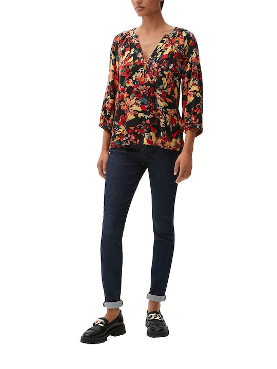 S.Oliver Women's Blouse Long Sleeve Floral Navy Blue