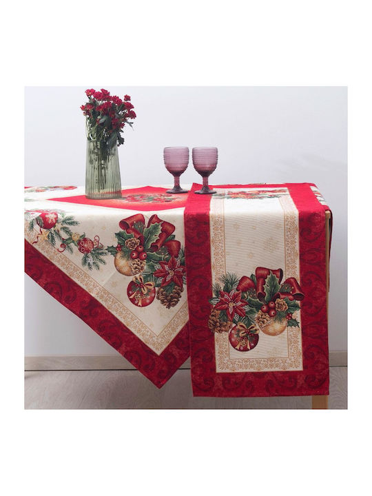 Dimeco 8941 Weihnachtlich Tischtuch Quadrat Stoff Ecru-Red L100xB100cm.