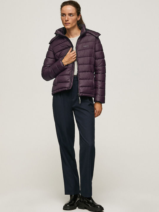 Alexa Women's Short Puffer Jacket Waterproof for Winter with Detachable Hood Purple
