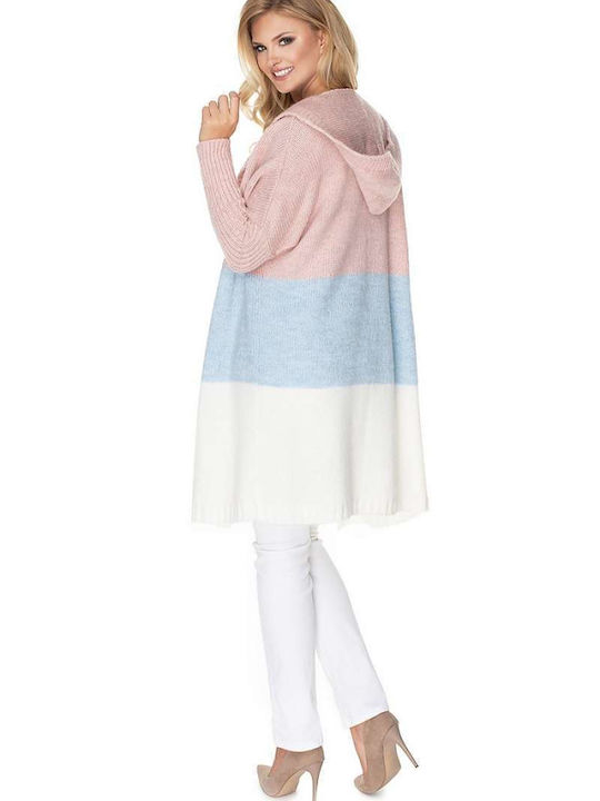 PeeKaBoo Long Women's Knitted Cardigan Pink/Blue/White