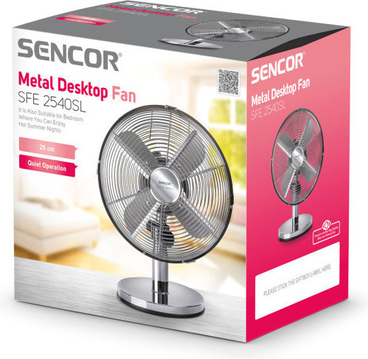 Sencor Επιτραπέζιος Ανεμιστήρας 30W Διαμέτρου 25cm Ασημί