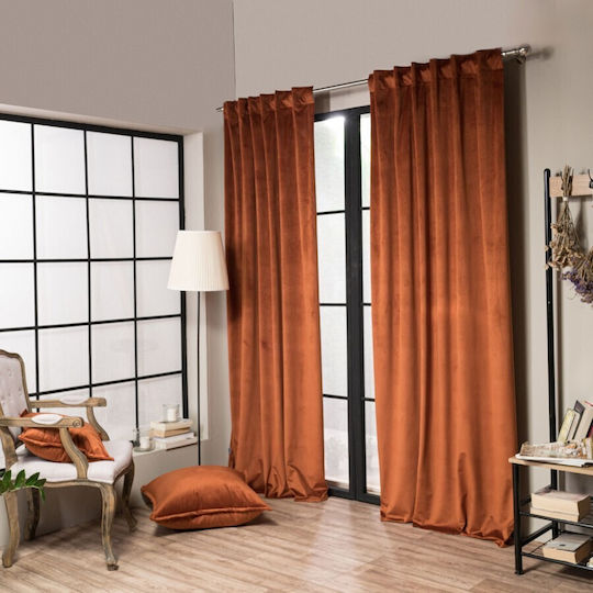 Teoran Curtain With Pencil Pleat Velvet Terra 05 140x260cm