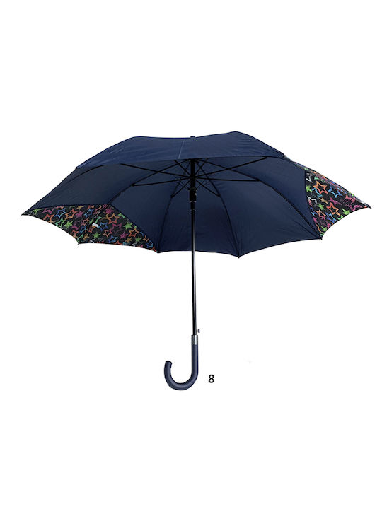 Chanos Winddicht Regenschirm mit Gehstock Marineblau