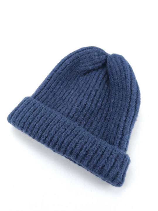 Verde Ribbed Beanie Cap Navy Blue