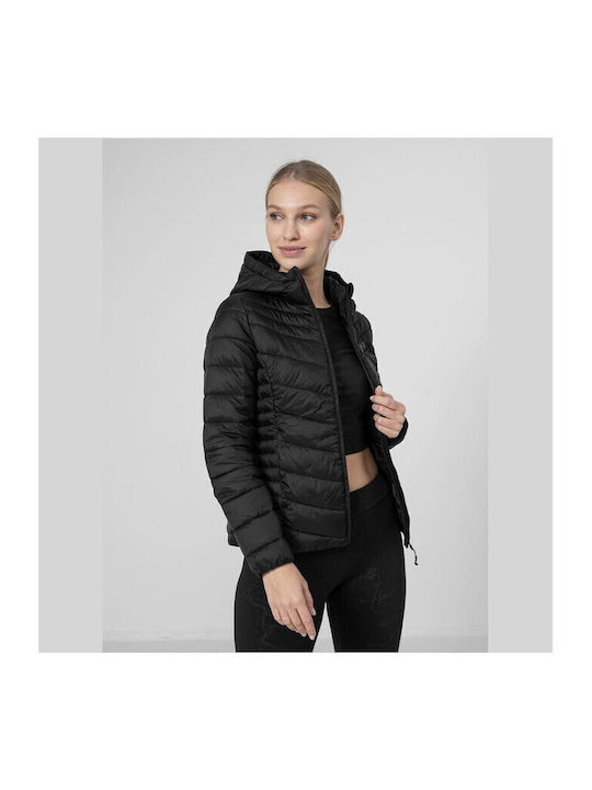 Women's for Hiking Short Puffer Jacket for Winter with Hood Black