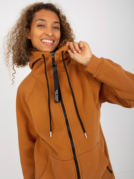 Rue Paris Women's Long Hooded Cardigan Brown