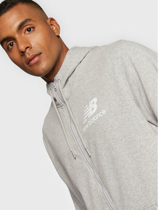 New Balance Essentials Stacked Logo Men's Sweatshirt Jacket with Hood and Pockets Black