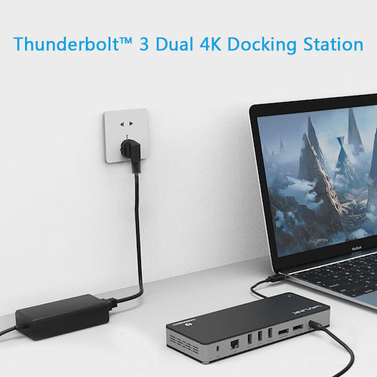 Wavlink Thunderbolt 3 Docking Station με DisplayPort 4K PD Ethernet και συνδεση 2 Οθονών Μαύρο (WL-UTD21H)