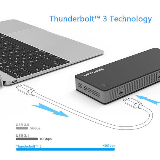 Wavlink Thunderbolt 3 Docking Station με DisplayPort 4K PD Ethernet και συνδεση 2 Οθονών Μαύρο (WL-UTD21H)