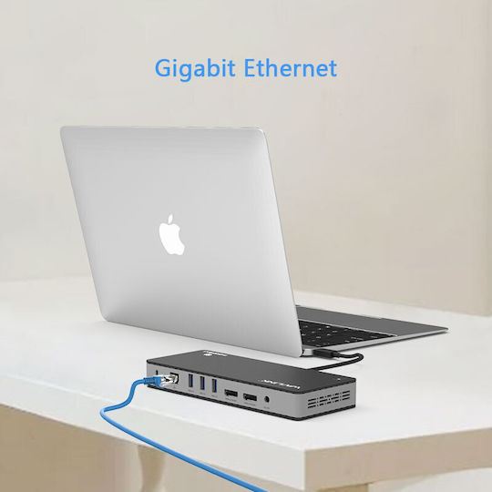 Wavlink Thunderbolt 3 Docking Station με DisplayPort 4K PD Ethernet και συνδεση 2 Οθονών Μαύρο (WL-UTD21H)