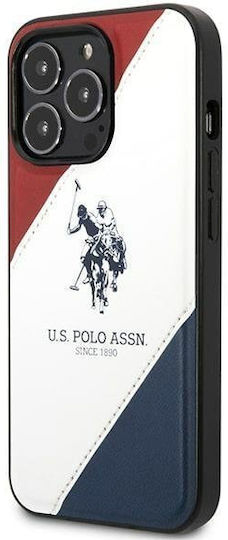 U.S. Polo Assn. Tricolor Embossed Back Cover Synthetic Leather / Silicone Red / White / Blue (iPhone 14 Pro Max)