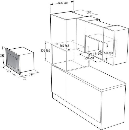 Gorenje BM201AG1X Εντοιχιζόμενος Φούρνος Μικροκυμάτων με Grill 20lt Inox