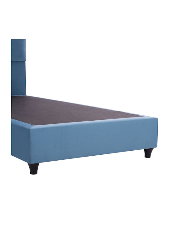 Milo Single Bed Upholstered with Blue Velvet for 90x200cm Mattress