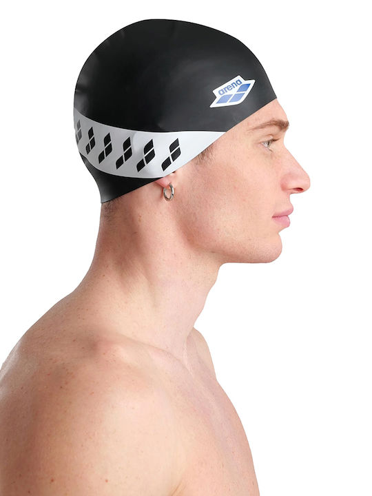 Arena Team Stripe Silicone Adults Swimming Cap Black