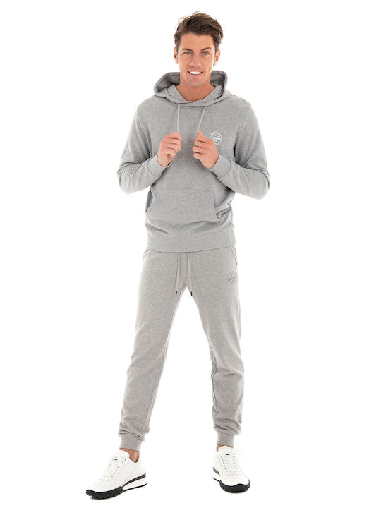 Jack & Jones Men's Sweatshirt with Hood and Pockets Light Grey Melange