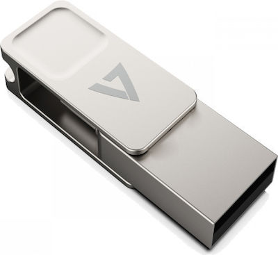 V7 VF3128GTC 128GB USB 3.2 Stick mit Verbindung USB-A & USB-C Silber