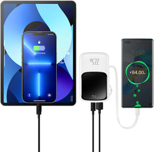 Baseus Qpow Power Bank 10000mAh 22.5W με Θύρα USB-A και Θύρα USB-C Power Delivery / Quick Charge 3.0 Λευκό
