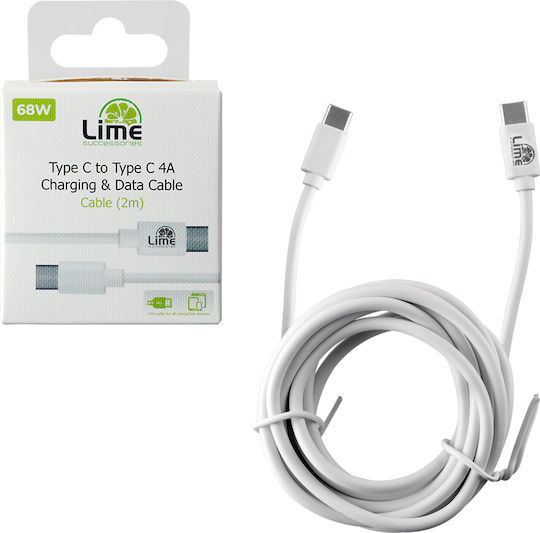 Lime LCC02 USB 2.0 Cable USB-C male - USB-C Λευκό 2m 8315749