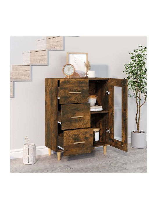 Wall Living Room Display Cabinet made of Particleboard with Glass Brown 69.5x34x90cm