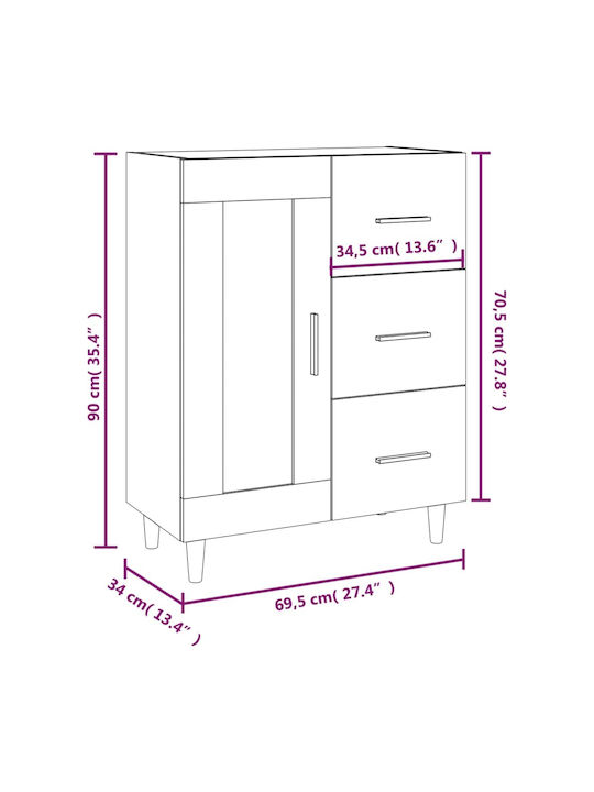 Wall Living Room Display Cabinet made of Particleboard with Glass Brown 69.5x34x90cm