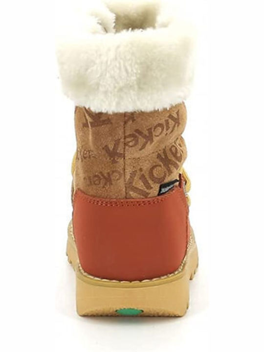 Leather Kids Snow Boots with Laces Tabac Brown