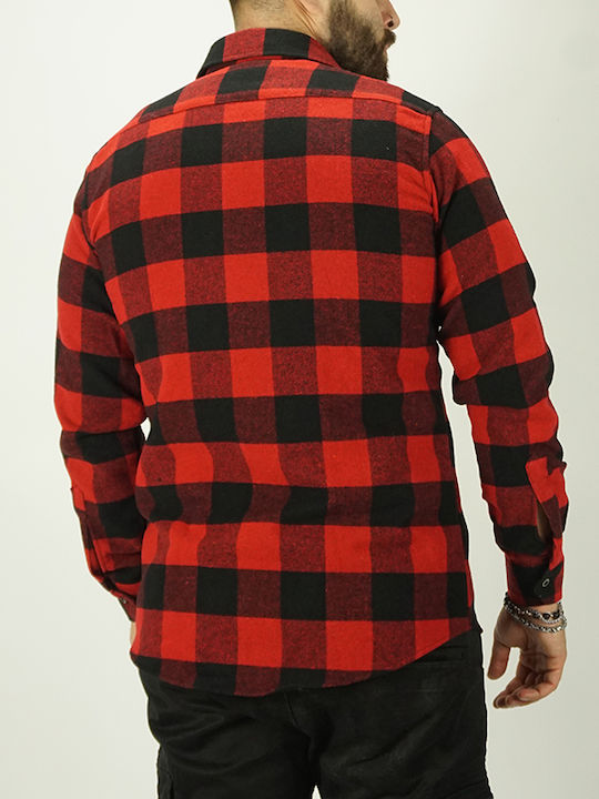 Canadian Country Men's Shirt Overshirt Long Sleeve Flannel Checked Red