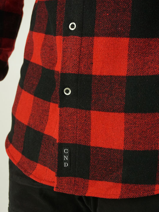 Long Sleeve Flannel Overshirt in Narrow Fit Checked Red