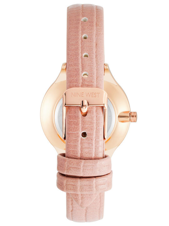 Nine West Γυναικείο Ρολόι 34mm Μπαταρίας με Χρυσό Δερμάτινο Λουράκι