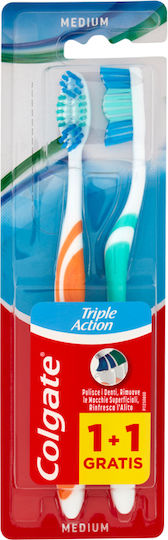 Colgate Triple Action Manual Toothbrush Medium Orange / Green 2pcs