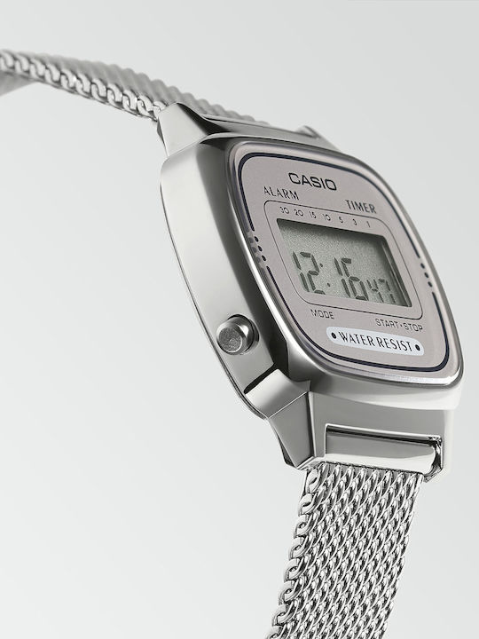 Casio Vintage Digital Women's Watch Chronograph with Silver Metal Bracelet