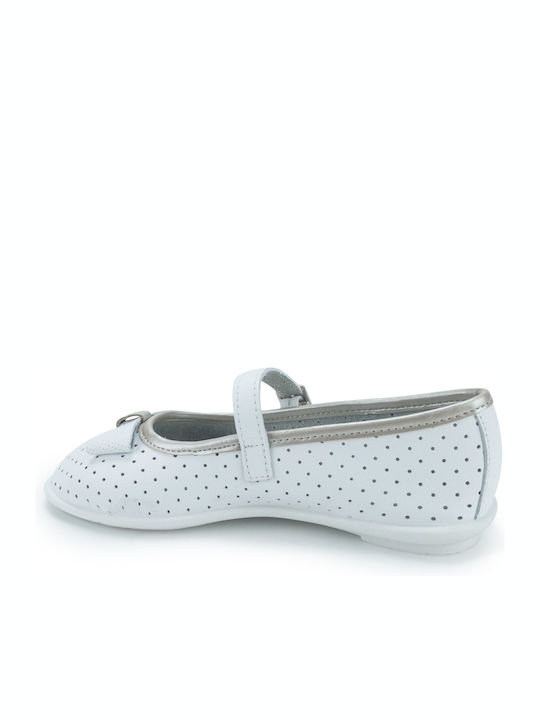 Kids Ballerinas with Adjustable Metal Clasp White