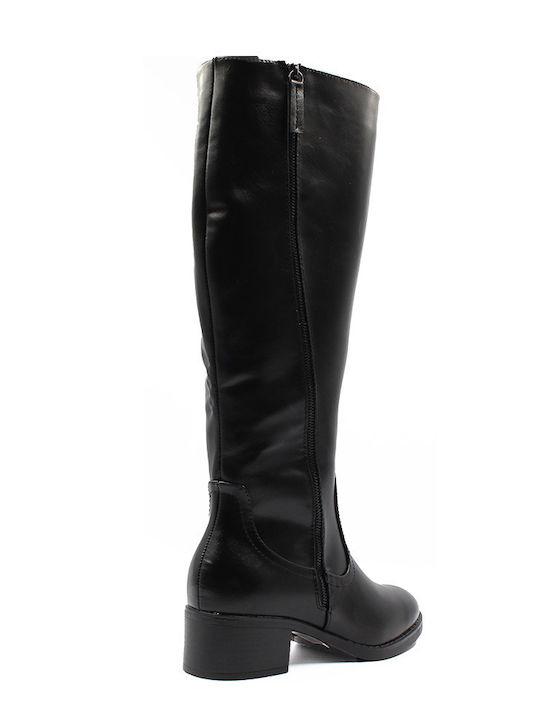 Synthetic Leather Riding Boots with Zipper Black