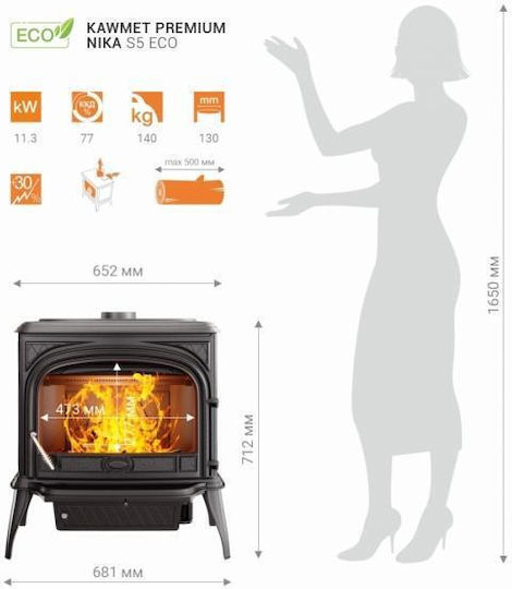Kawmet Premium Nika S5 Eco Fontă Soba pe lemne 11.3kW Negru