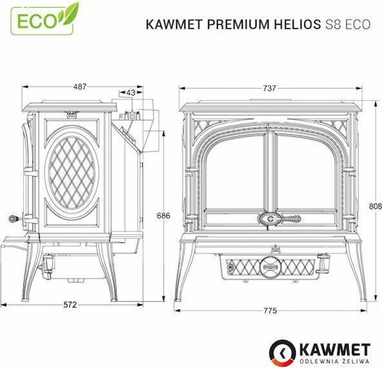 Kawmet Premium Helios S8 Eco Fontă Soba pe lemne 13.9kW Negru