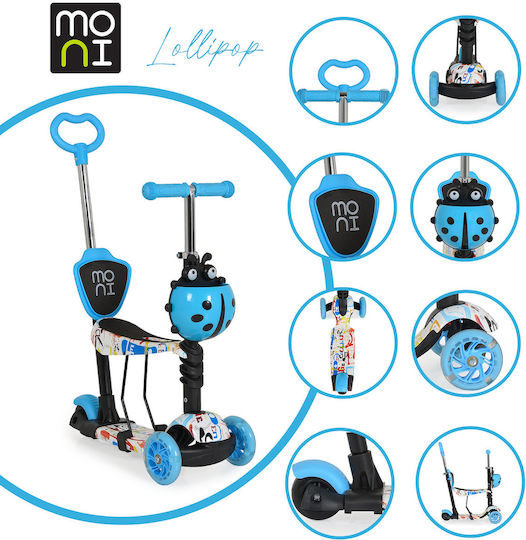 Moni Kids Scooter Lollipop 3-Wheel with Seat for 2+ Years Blue