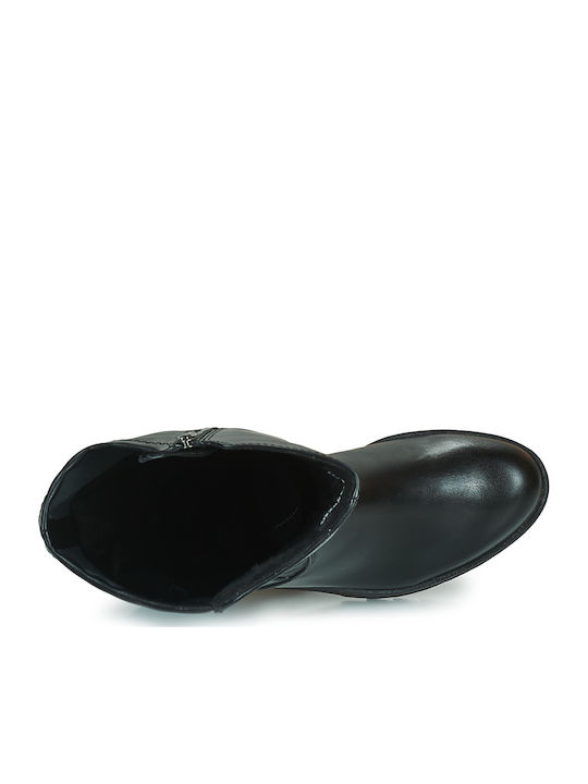 Leder Damenstiefel mit mittlerem Absatz Schwarz