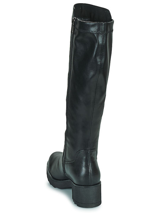 Leder Damenstiefel mit mittlerem Absatz Schwarz