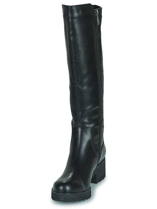 Leder Damenstiefel mit mittlerem Absatz Schwarz