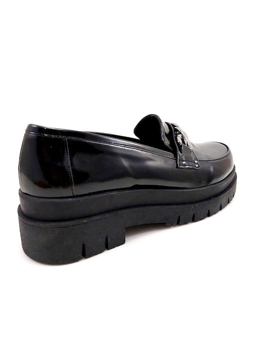 WOMEN'S MOCASINE LUSTRINI BLACK WITH SEMI ANGRAFA - Schwarz