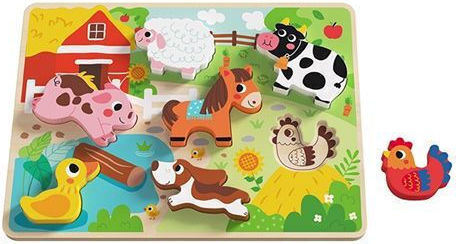Wooden Kids Puzzle Pegged Farm for 1+ Years 7pcs Tooky Toys
