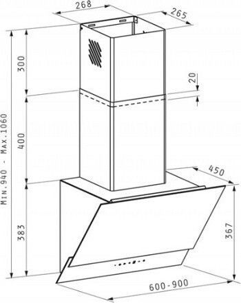 Pyramis Ecoline Livelo Απορροφητήρας Καμινάδα 60cm Μαύρος