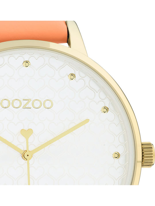 Oozoo Timepieces Γυναικείο Ρολόι 48mm Μπαταρίας με Πορτοκαλί Δερμάτινο Λουράκι