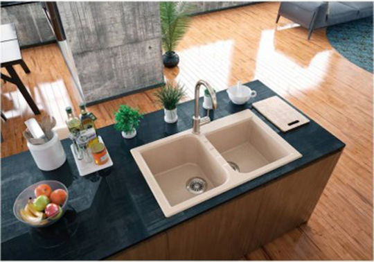 Elleci Venice 445 Granitek LGV44568 Drop-In Мивка от Синтетичен Гранит Ш86xД50см Bianco Titano