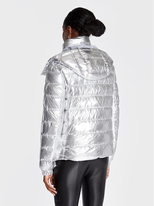 Kurz Damen Puffer Jacke für Winter Silber