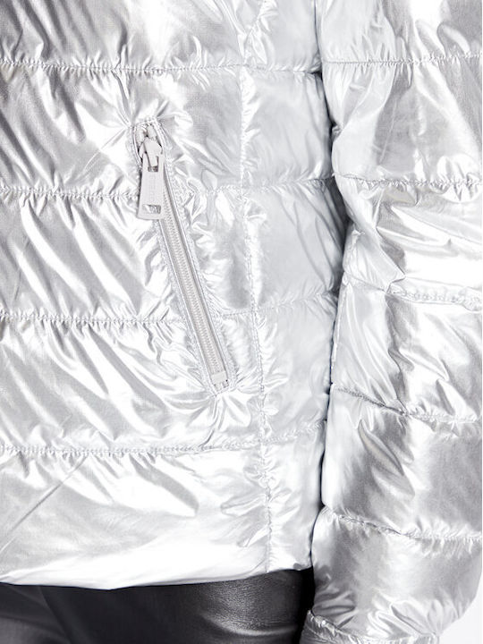 Kurz Damen Puffer Jacke für Winter Silber