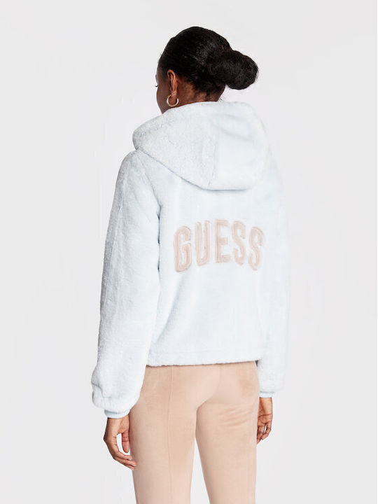 Guess Theoline Women's Short Lifestyle Jacket for Spring or Autumn with Hood Blue