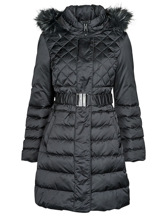 Women's Long Puffer Jacket for Winter with Hood Black
