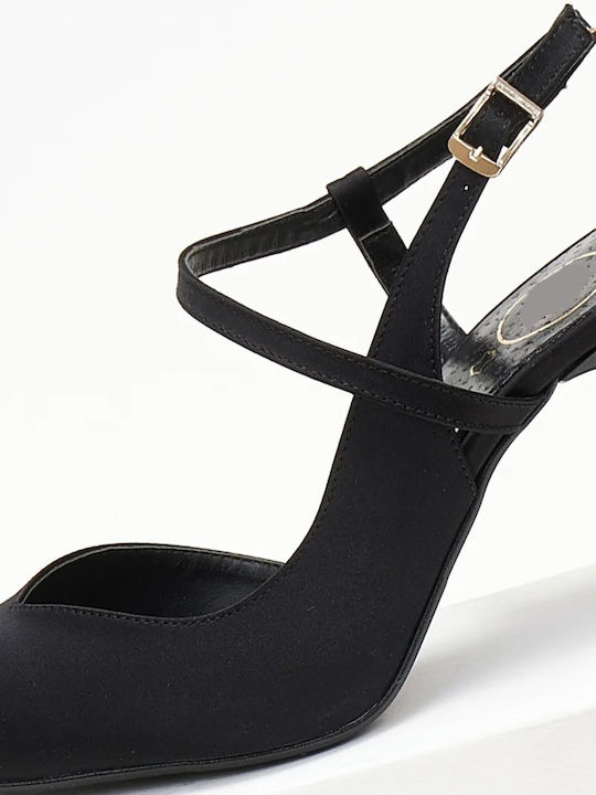 Satin pumps with opening, 8 cm heel VI710 black