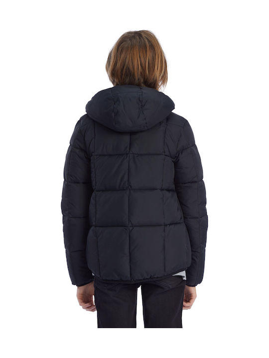 Kids' Quilted Jacket Short with Hood Black Square Up