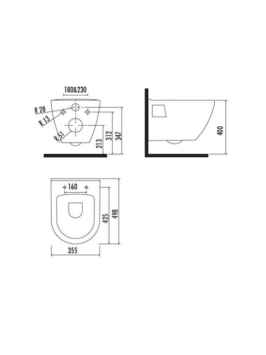 Creavit Razor TP325 Duroplast Λεκάνη Κρεμαστή με Slim Κάλυμμα Duroplast Soft Close και Μπιντέ Λευκή White